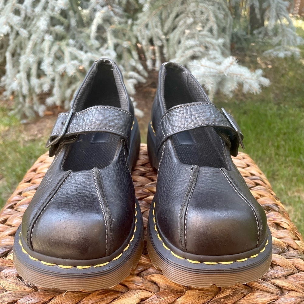 Dr Martens 12277 Black Leather Chunky Gum Sole Y2K Boho Platform Mary Janes 10.5